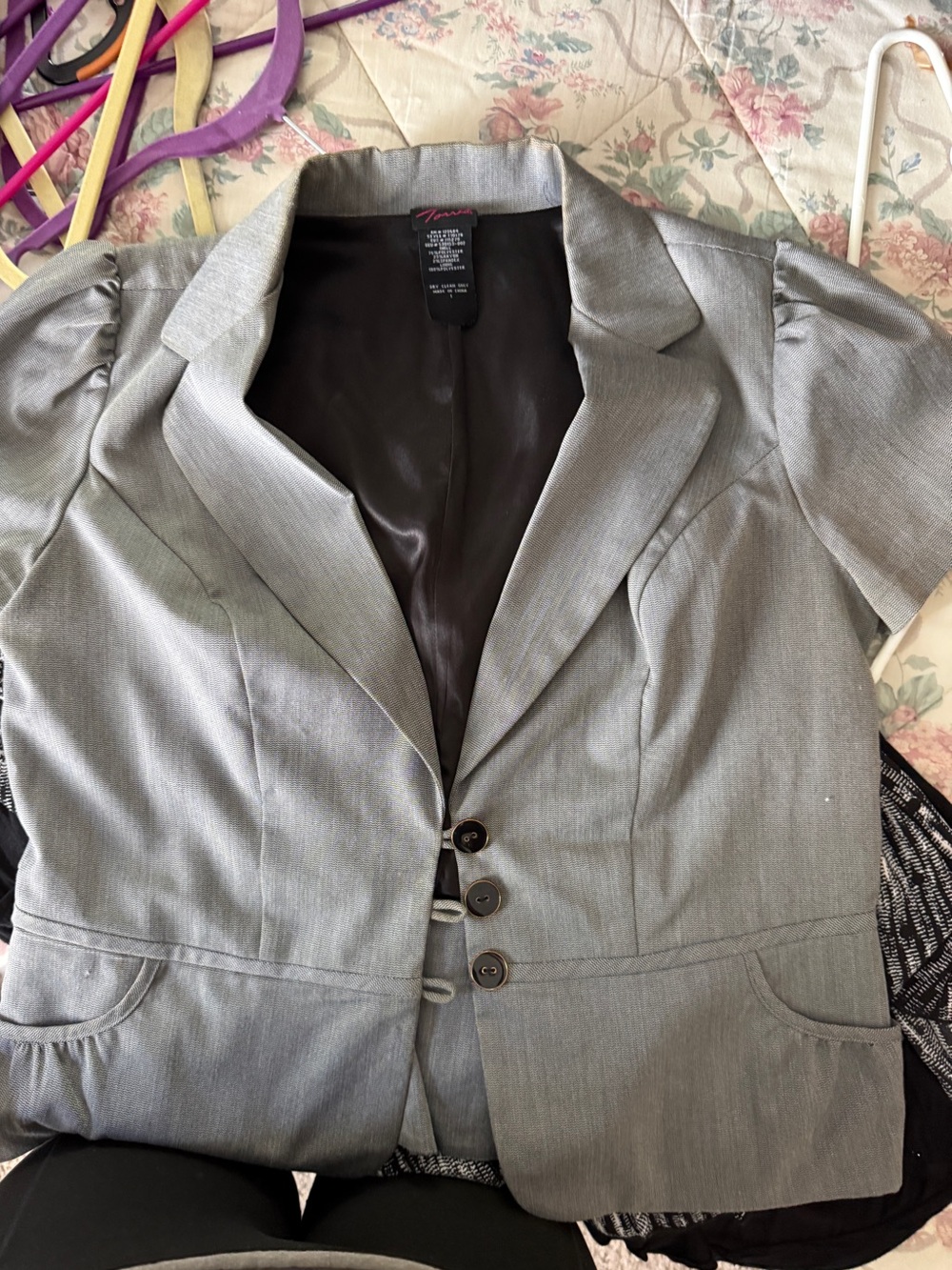 Torrid 2010 Archival Gray Short Sleeve Puff Shoulder mini Blazer Jacket size 14